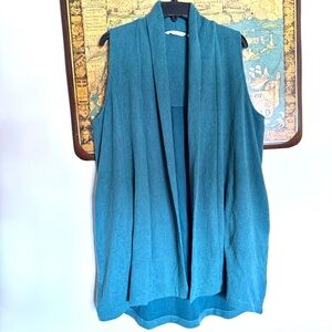 SOFT SURROUNDINGS Open Cardigan Vest Teal Jacquard MANAS Open Front Sz Large